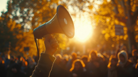 megaphone in front of crowd